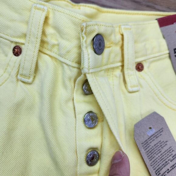 ☔️🔸️NWT Levi's 501 Yellow High Rise Button Fly Denim Shorts Size 4/27 - Picture 4 of 11